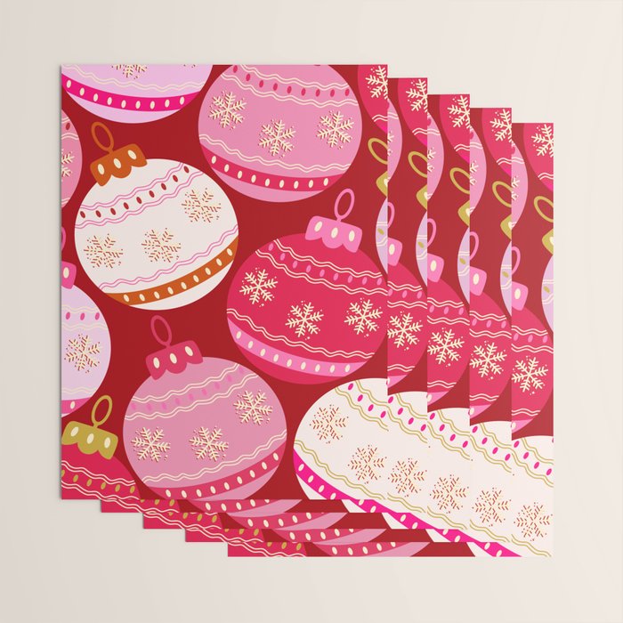 Pink Christmas Decorations Retro Baubles Wrapping Paper Gallery Image 3