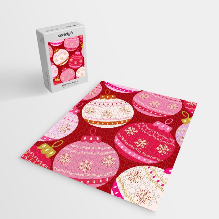 Pink Christmas Decorations Retro Baubles Jigsaw Puzzle Gallery Image 2