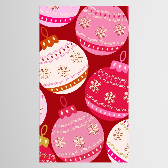 Pink Christmas Decorations Retro Baubles Tablecloth Gallery Image 2