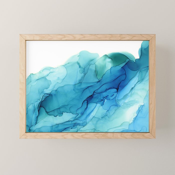 Emerald Sea Waves - Abstract Ombre Flowing Ink Mini Art Print Gallery Image 1