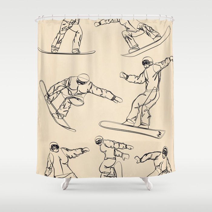 Minimal Snowboarders Line Art 2 Shower Curtain Gallery Image 1