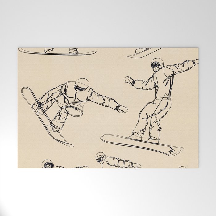 Minimal Snowboarders Line Art 2 Welcome Mat Gallery Image 1