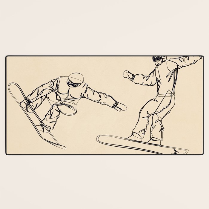Minimal Snowboarders Line Art 2 Desk Mat Gallery Image 3