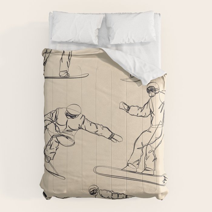 Minimal Snowboarders Line Art 2 Comforter Gallery Image 1