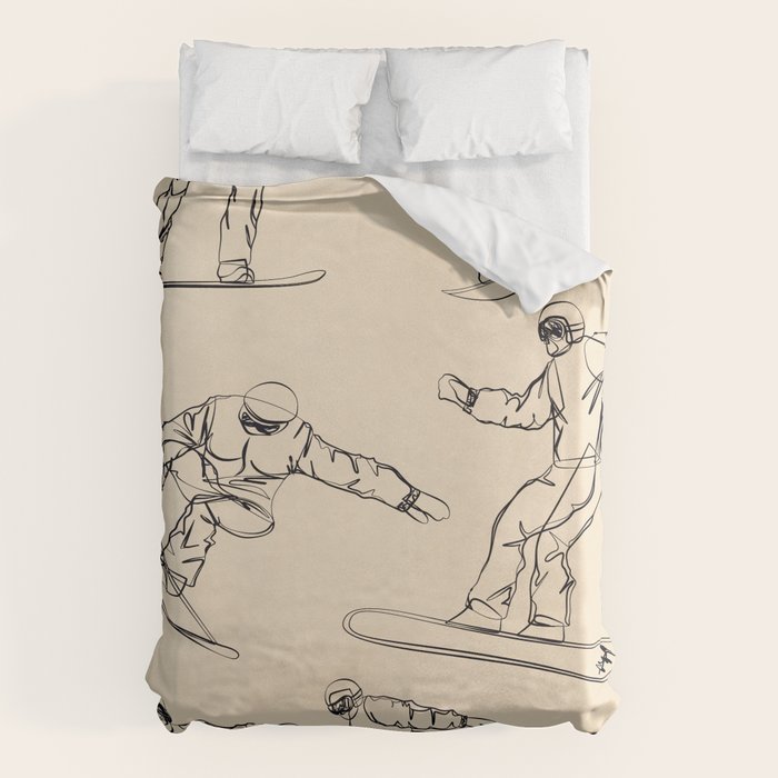 Minimal Snowboarders Line Art 2 Duvet Cover Gallery Image 6