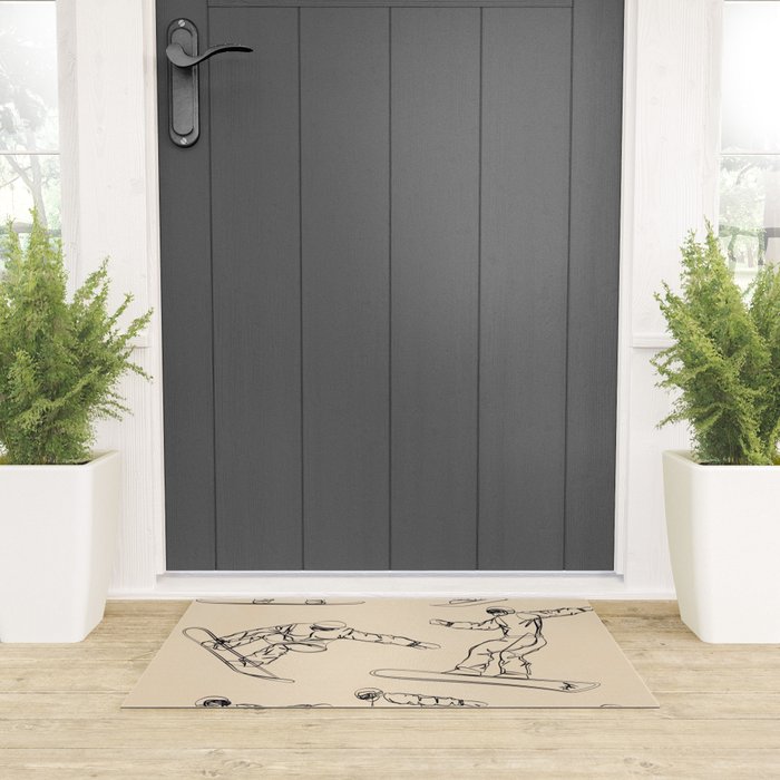 Minimal Snowboarders Line Art 2 Welcome Mat Gallery Image 3