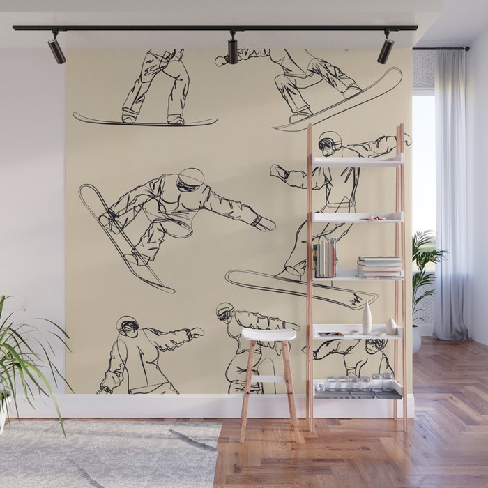 Minimal Snowboarders Line Art 2 Wall Mural Gallery Image 1