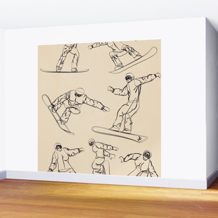 Minimal Snowboarders Line Art 2 Wall Mural Gallery Image 2