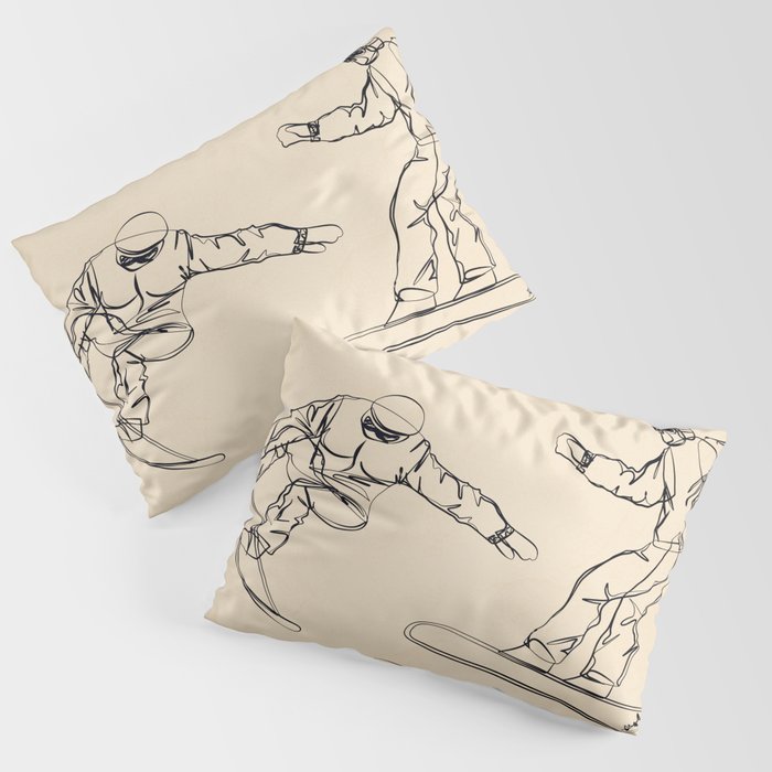 Minimal Snowboarders Line Art 2 Pillow Sham Gallery Image 1