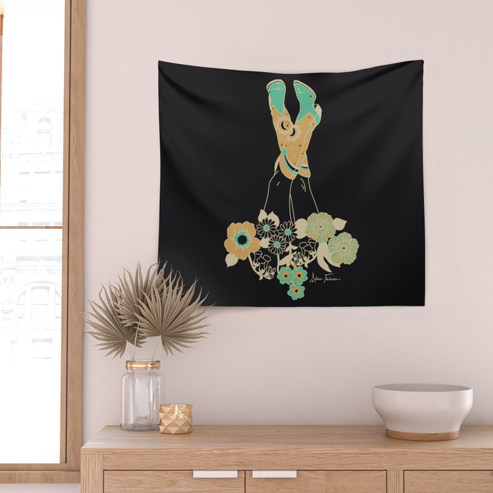 Love Stoned Cowboy Boots - Emerald, Cream, Black Wall Tapestry Gallery Image 2