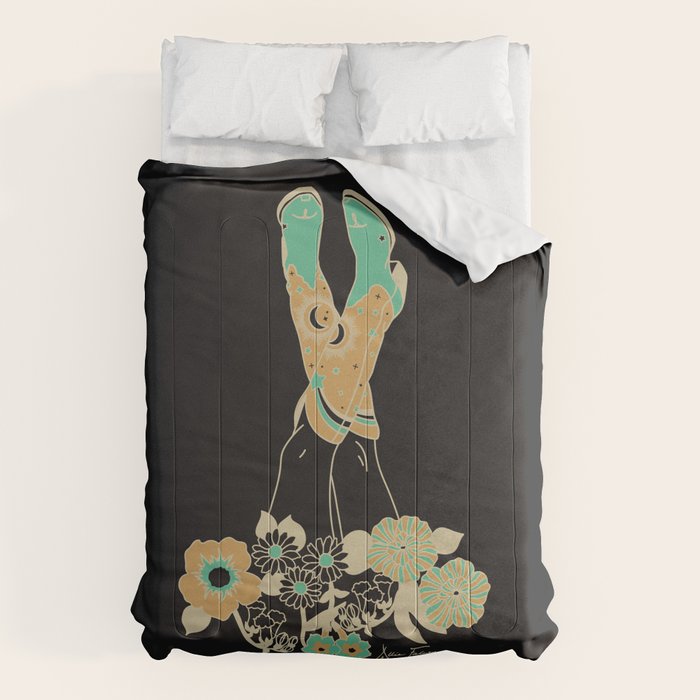 Love Stoned Cowboy Boots - Emerald, Cream, Black Comforter Gallery Image 6