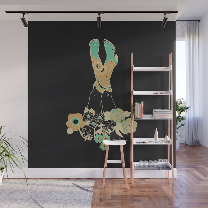 Love Stoned Cowboy Boots - Emerald, Cream, Black Wall Mural Gallery Image 1