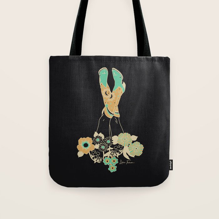 Love Stoned Cowboy Boots - Emerald, Cream, Black Tote Bag Gallery Image 1