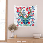 Floral Antlers - Red & Navy Wall Tapestry Gallery Image 2