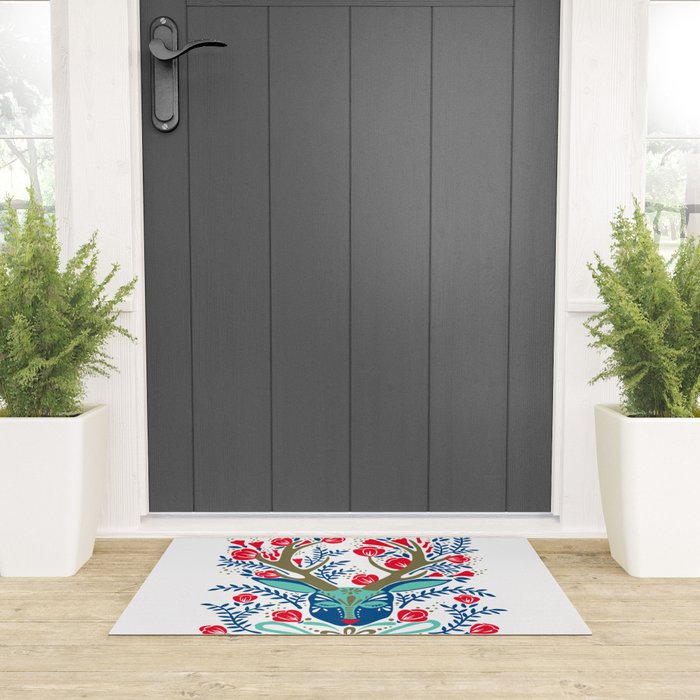 Floral Antlers - Red & Navy Welcome Mat Gallery Image 3