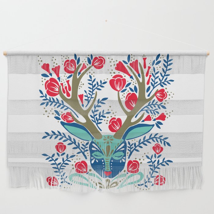 Floral Antlers - Red & Navy Wall Hanging Gallery Image 1