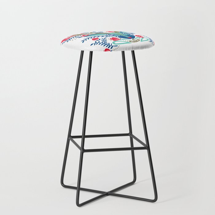Floral Antlers - Red & Navy Stool Gallery Image 1