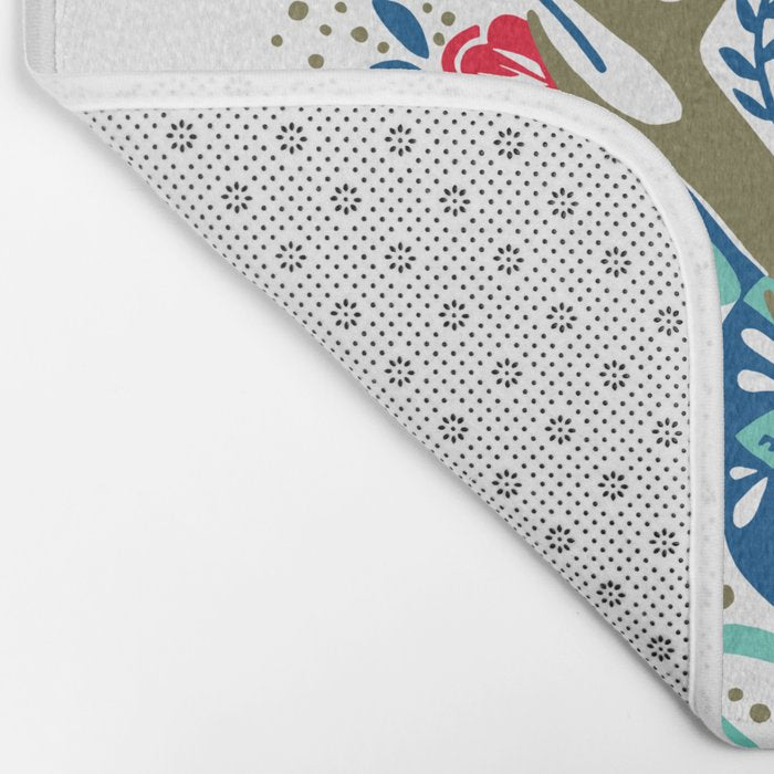 Floral Antlers - Red & Navy Bath Mat Gallery Image 2