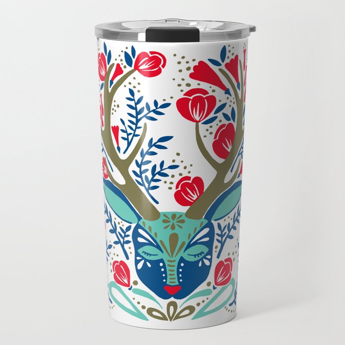 Floral Antlers - Red & Navy Travel Mug Gallery Image 1