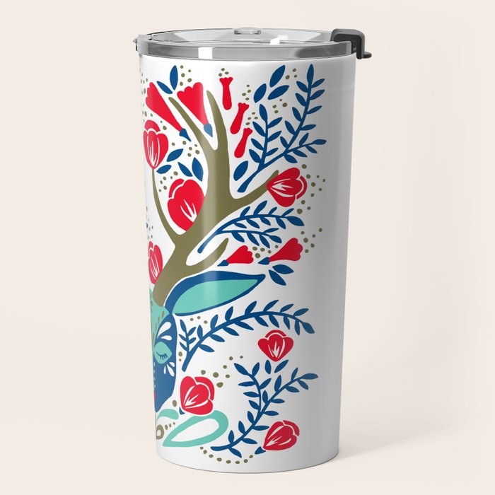 Floral Antlers - Red & Navy Travel Mug Gallery Image 2