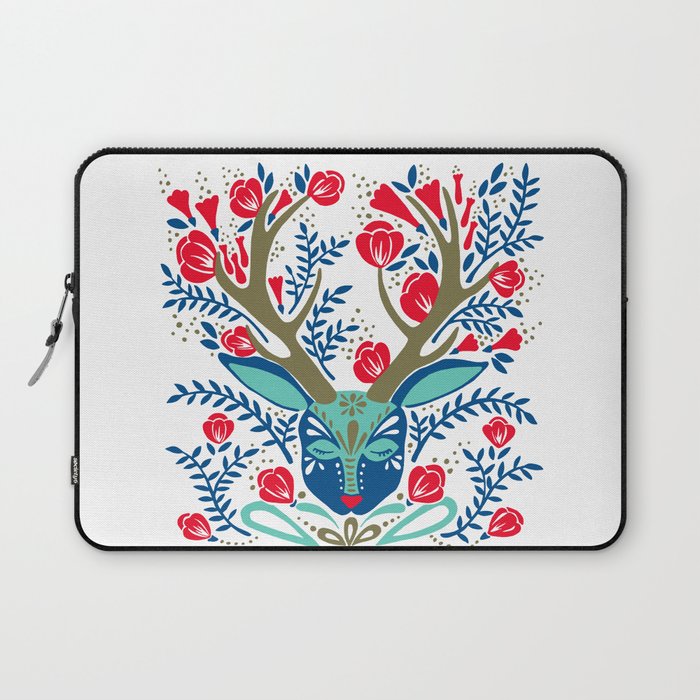 Floral Antlers - Red & Navy Laptop Sleeve Gallery Image 1