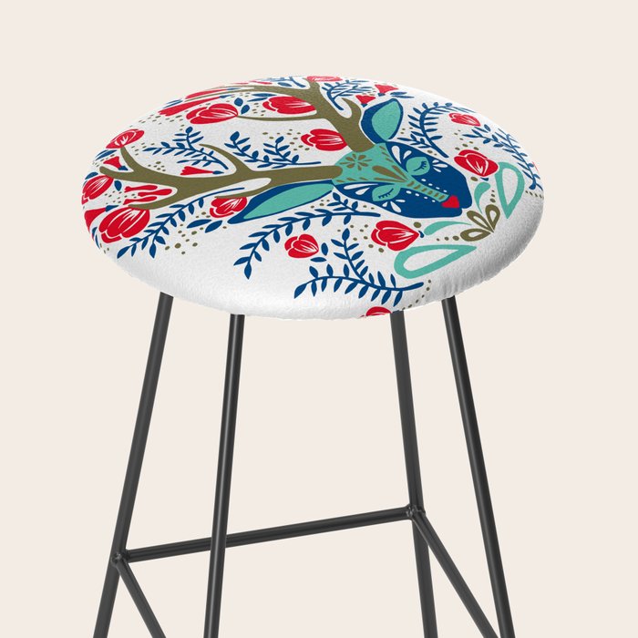 Floral Antlers - Red & Navy Stool Gallery Image 2
