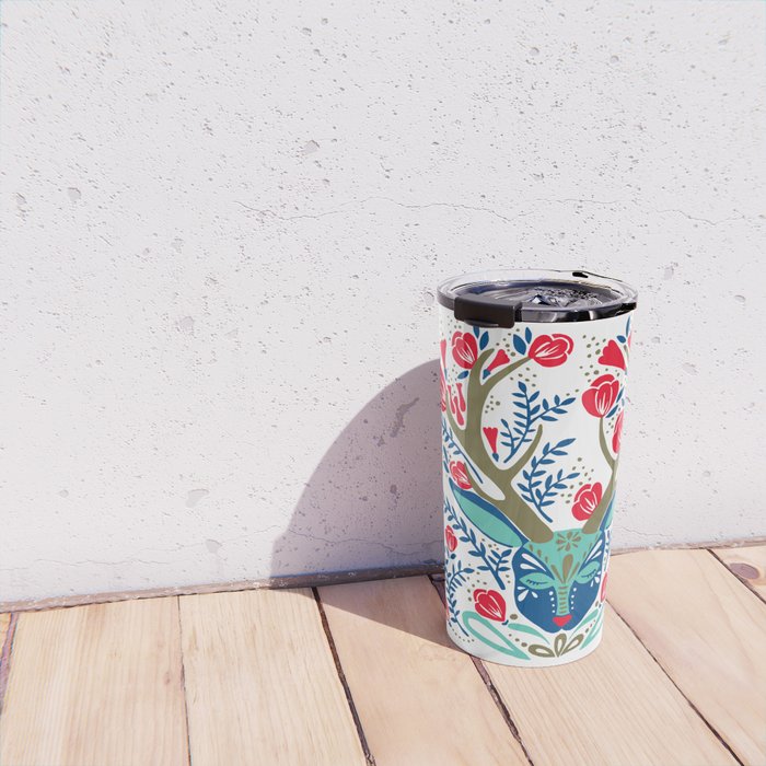 Floral Antlers - Red & Navy Travel Mug Gallery Image 4
