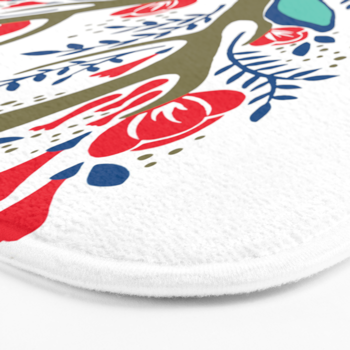 Floral Antlers - Red & Navy Bath Mat Gallery Image 3