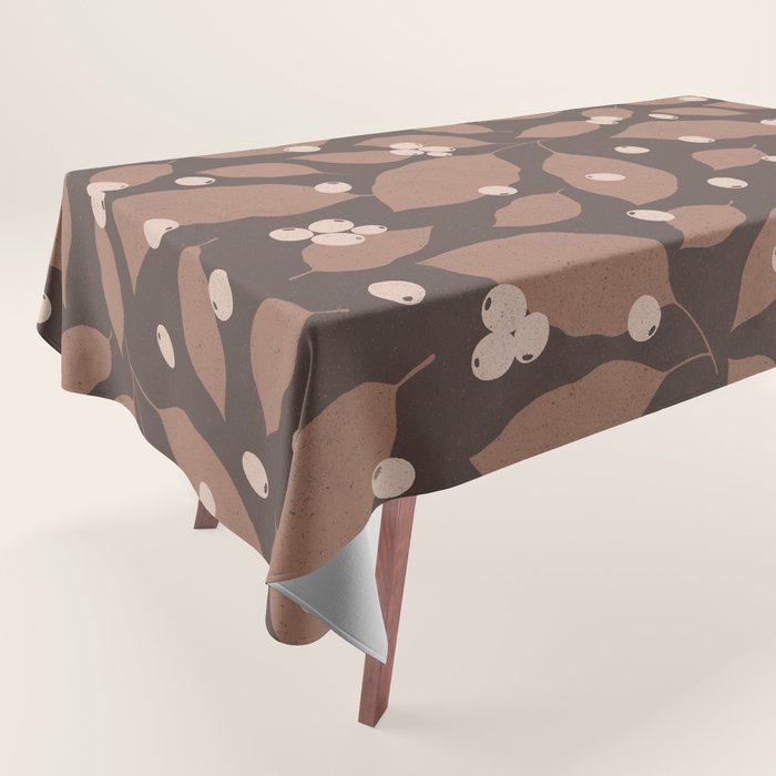 Coffee Leaves and Berries - Mocha Mousse Dark Tablecloth Gallery Image 1