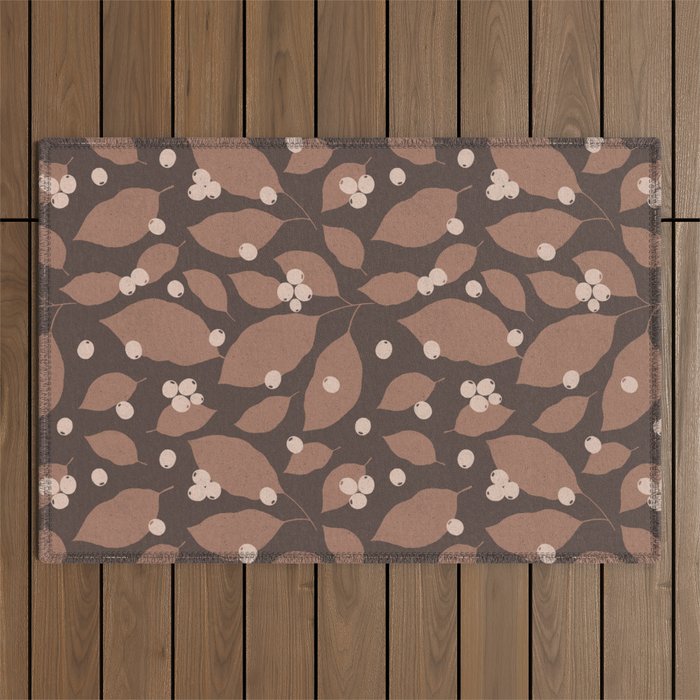 Coffee Leaves and Berries - Mocha Mousse Dark Outdoor Rug Gallery Image 1