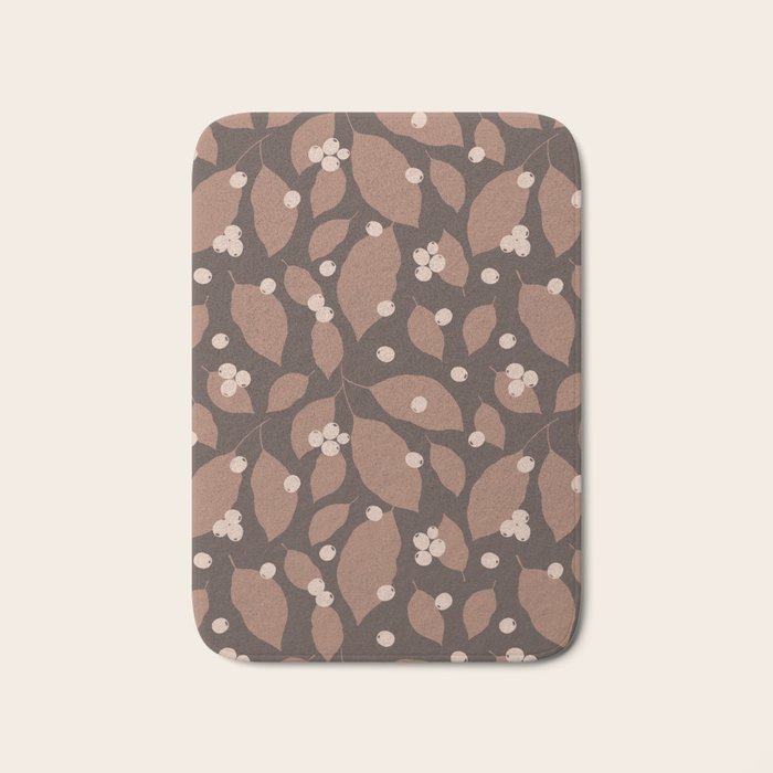 Coffee Leaves and Berries - Mocha Mousse Dark Bath Mat Gallery Image 1