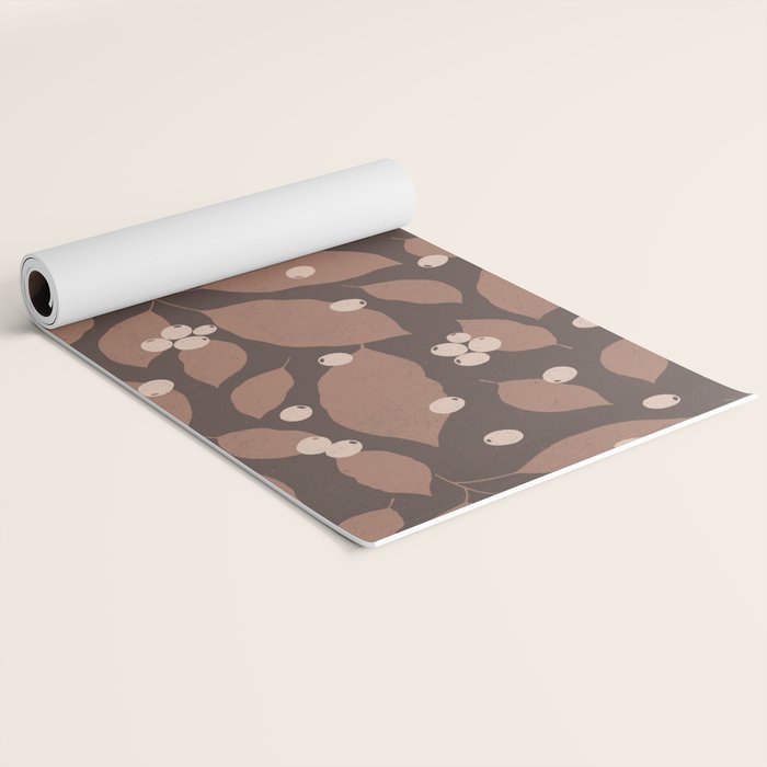 Coffee Leaves and Berries - Mocha Mousse Dark Yoga Mat Gallery Image 2