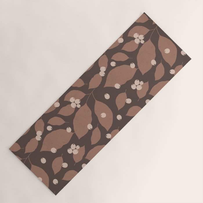Coffee Leaves and Berries - Mocha Mousse Dark Yoga Mat Gallery Image 1