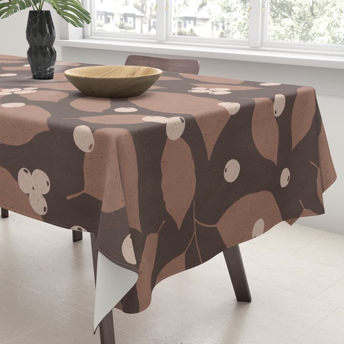 Coffee Leaves and Berries - Mocha Mousse Dark Tablecloth Gallery Image 3