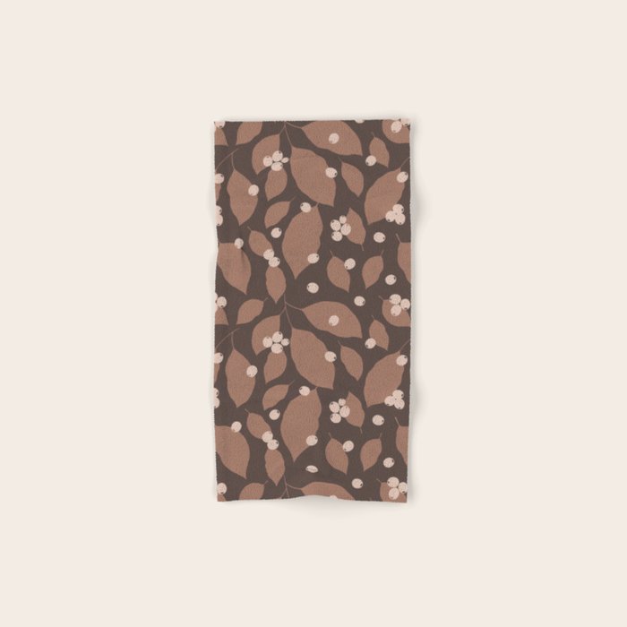 Coffee Leaves and Berries - Mocha Mousse Dark Bath Towel Gallery Image 1