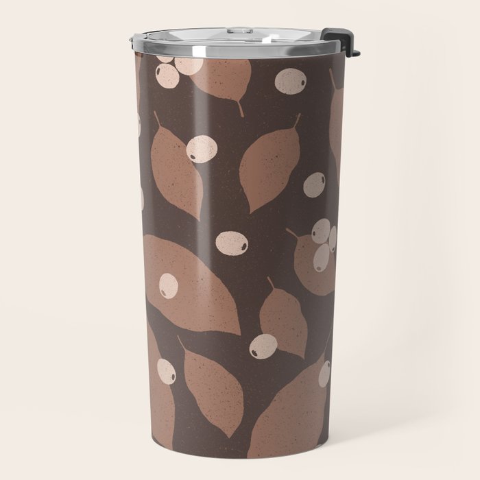 Coffee Leaves and Berries - Mocha Mousse Dark Travel Mug Gallery Image 2