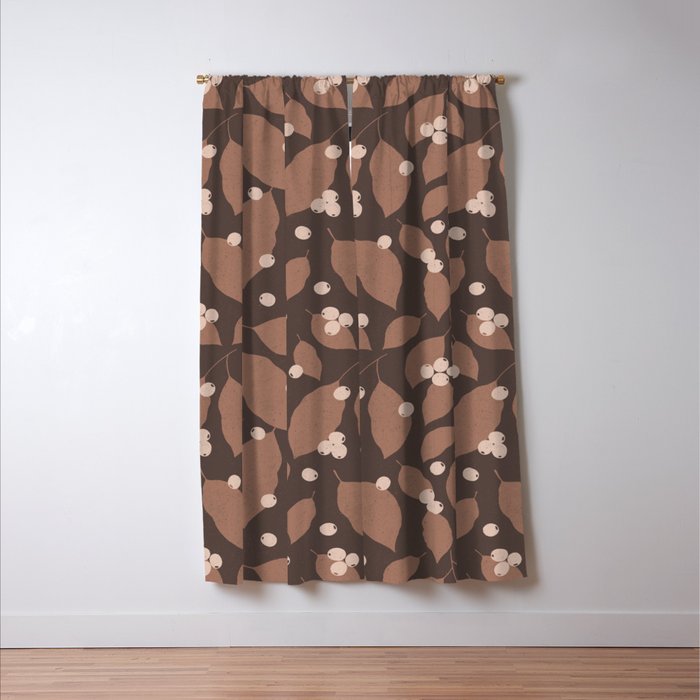 Coffee Leaves and Berries - Mocha Mousse Dark Window Curtain Gallery Image 3