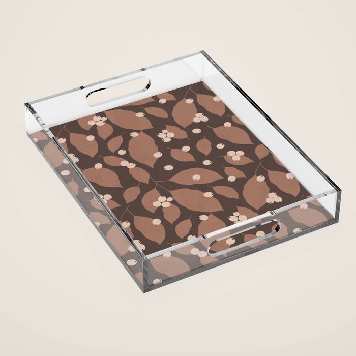Coffee Leaves and Berries - Mocha Mousse Dark Acrylic Tray Gallery Image 1
