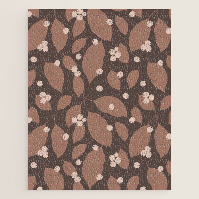 Coffee Leaves and Berries - Mocha Mousse Dark Jigsaw Puzzle Gallery Image 1