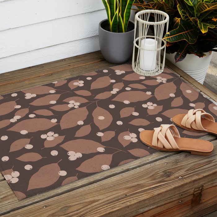 Coffee Leaves and Berries - Mocha Mousse Dark Outdoor Rug Gallery Image 2