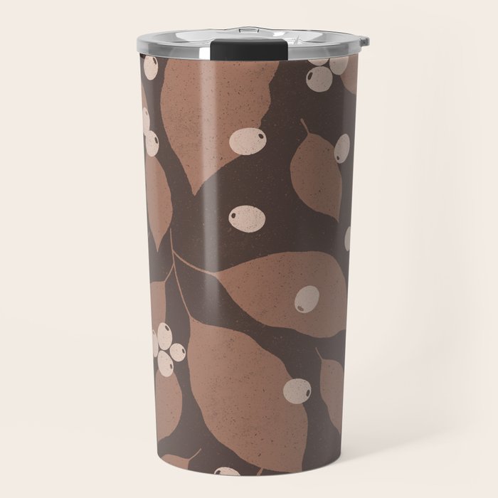 Coffee Leaves and Berries - Mocha Mousse Dark Travel Mug Gallery Image 1