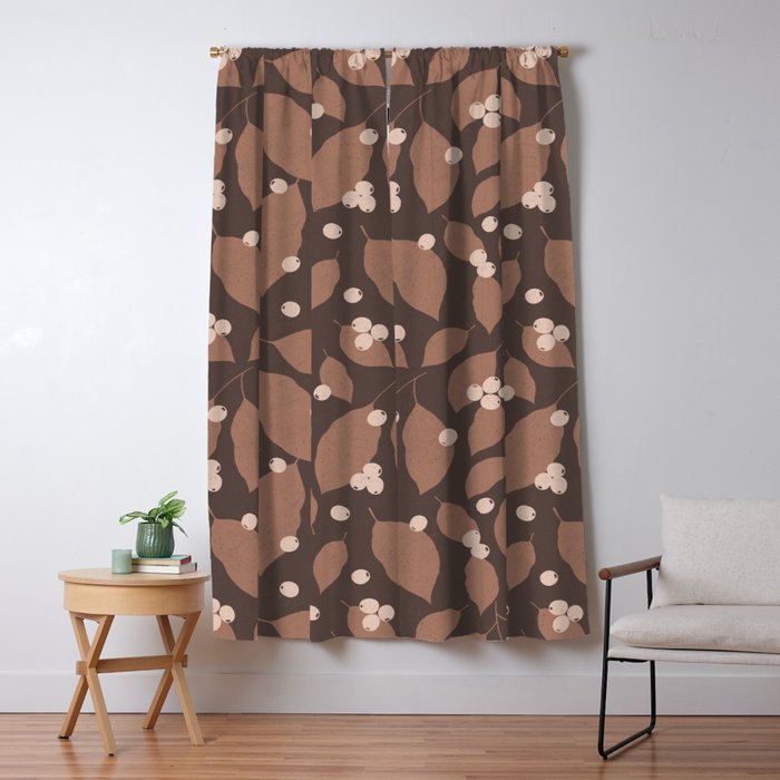 Coffee Leaves and Berries - Mocha Mousse Dark Window Curtain Gallery Image 5