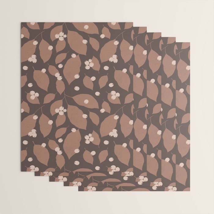 Coffee Leaves and Berries - Mocha Mousse Dark Wrapping Paper Gallery Image 3