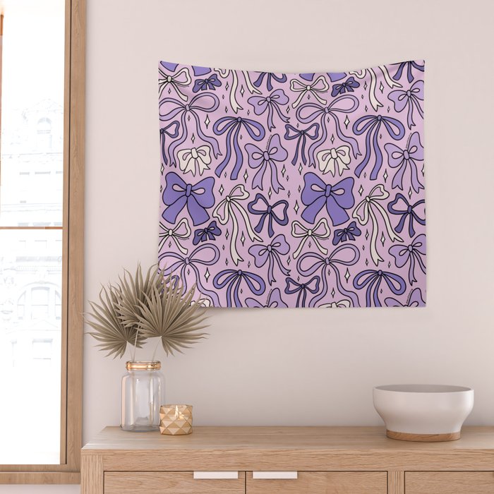 Purple Bow Print Wall Tapestry Gallery Image 2