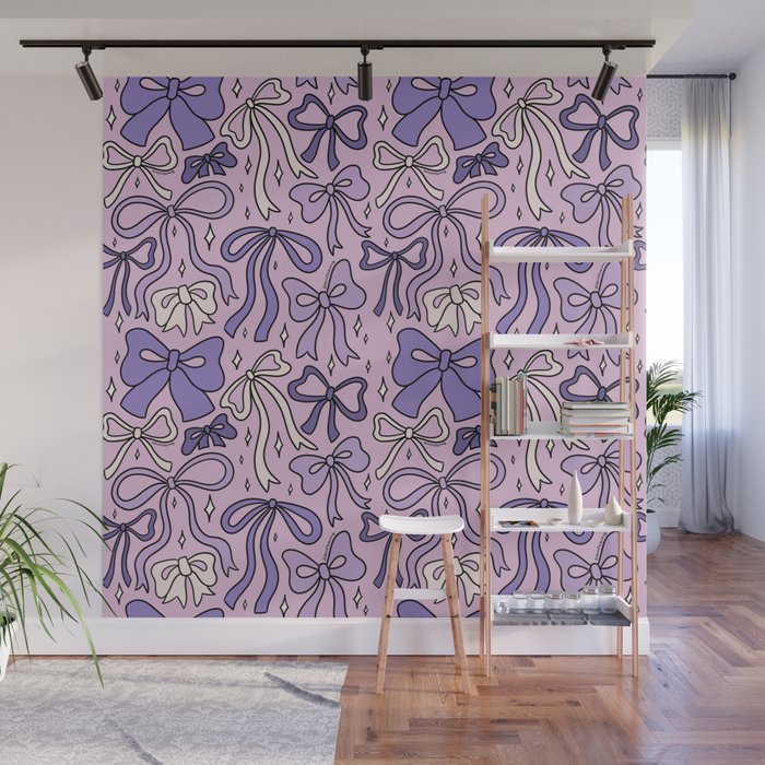 Purple Bow Print Wall Mural Gallery Image 1