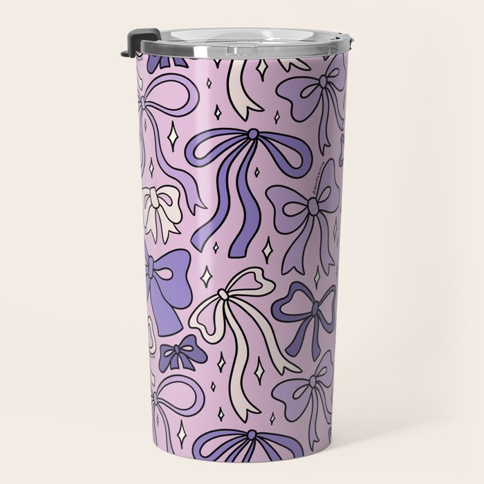 Purple Bow Print Travel Mug Gallery Image 3