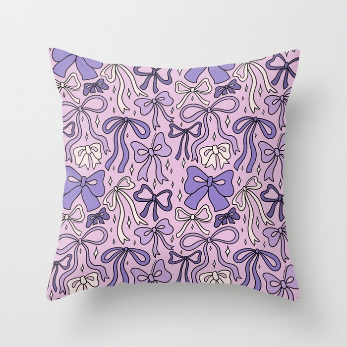 Purple Bow Print Throw Pillow Gallery Image 6