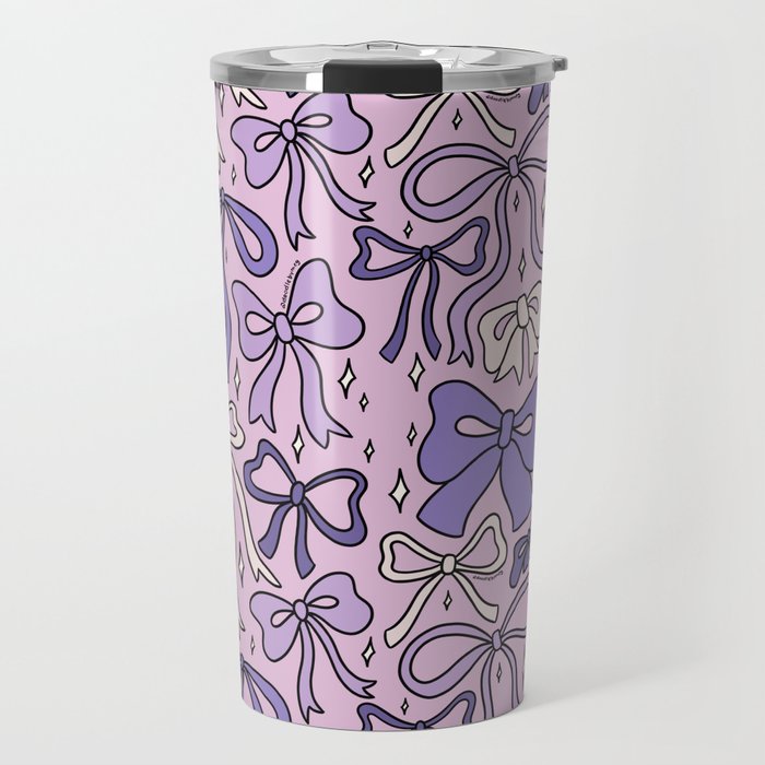 Purple Bow Print Travel Mug Gallery Image 1