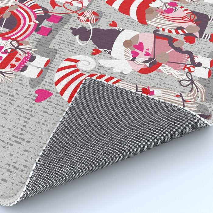 I gnome you more // grey background red and pink Valentine's Day gnomes and motifs Rug Gallery Image 4