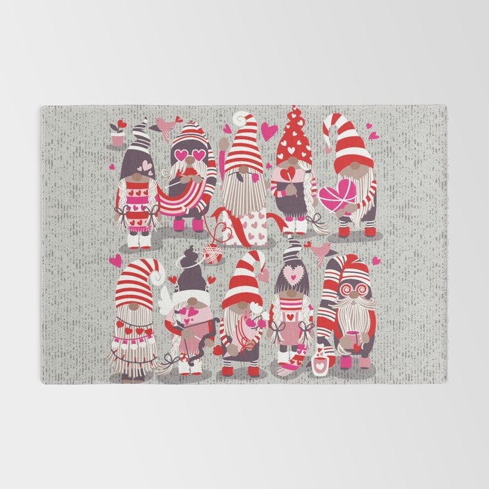 I gnome you more // grey background red and pink Valentine's Day gnomes and motifs Rug Gallery Image 2